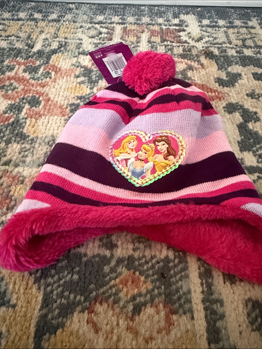 Disney Pink and Purple Striped Princess Pom-Pom Hat